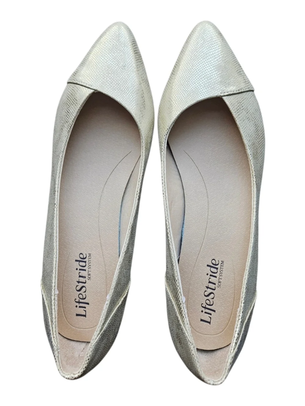 Life Stride Promise Metallic Gold Pointed Ballet Flats Size 8 - Picture 3 of 7